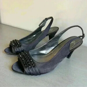 Gloria Vanderbilt Women Heels Size 7.5 Black Peep Toe Beaded Pumps Shoes